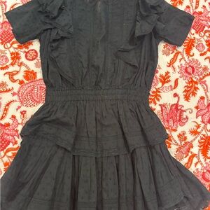 LoveShackFancy Black Ruffle Mini Dress
